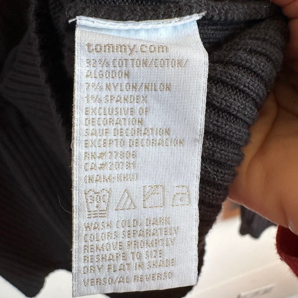 Tommy Hilfiger Vintage Cable Knit Sweater Pullover V-Neck Preppy Classic Black - Picture 9 of 10